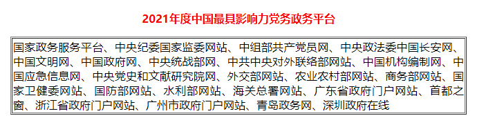 米乐m6官方网站，2021年中国优秀政务平台推荐及综合影响力评估结果通报